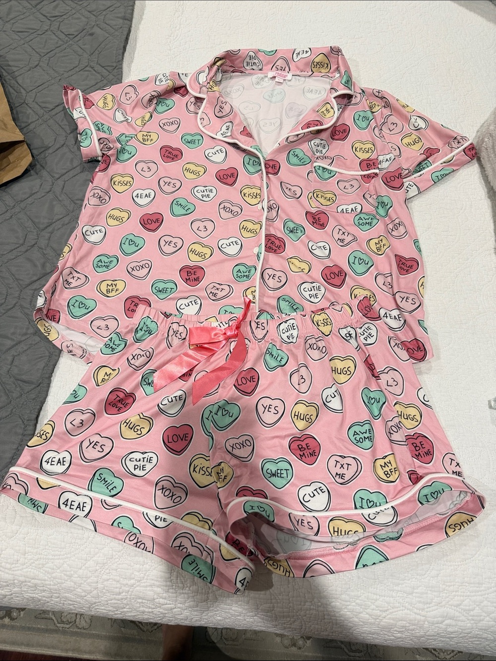 Women’s Pink Heart-Print Short Pajama Set